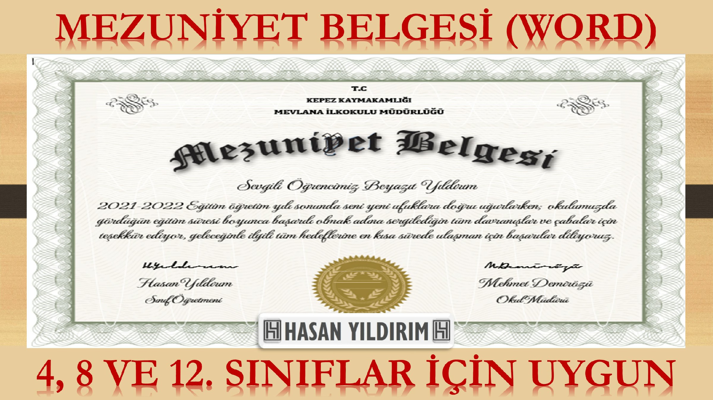 MEZUNİYET BELGESİ-WORD(4, 8 ve 12. Sınıflar İçin)