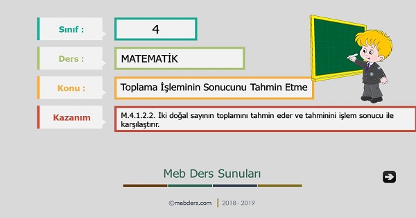 4.Sınıf Matematik Toplama İşleminin Sonucunu Tahmin Etme Sunusu