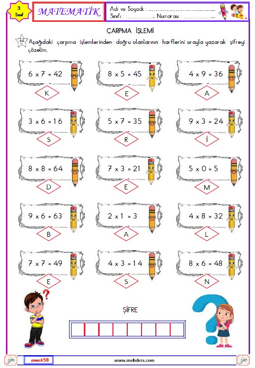 3. Sınıf Matematik Çarpma İşlemi Etkinliği 11