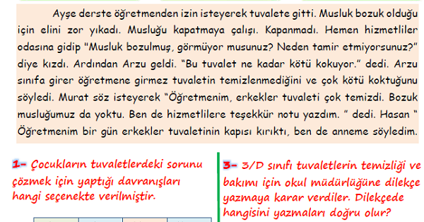 3.Sınıf Hayat Bilgisi Okulumuzda Kendimizi Demokratik Yollarla İfade Edelimi Nesil Sorular