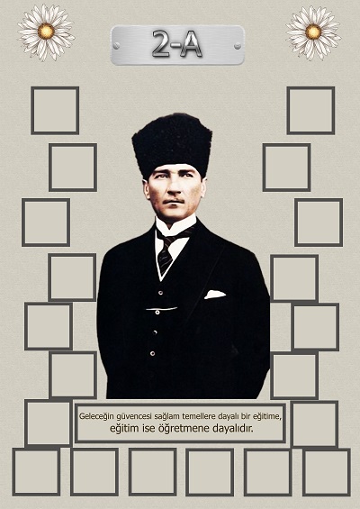 Model 15, 2A şubesi için Atatürk temalı, fotoğraf eklemeli kapı süslemesi - 20 öğrencilik