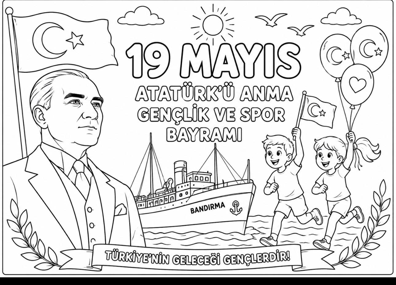 19 Mayıs Atatürk'ü Anma Gençlik ve Spor Bayramı Boyama
