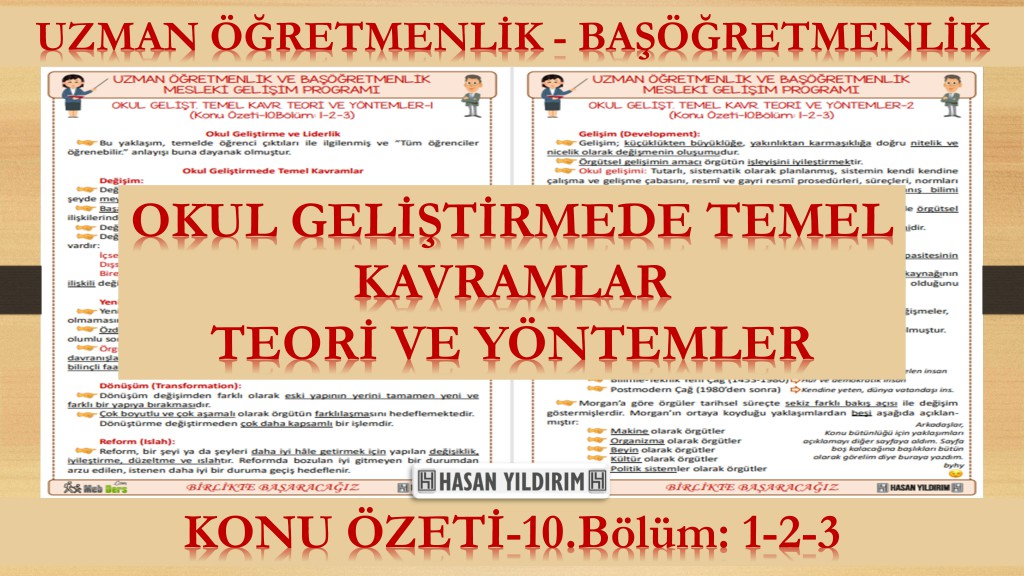 Okul Geliştirmede Temel Kavramlar, Teori ve Yöntemler (Konu Özeti-10. Bölüm: 1-2-3)