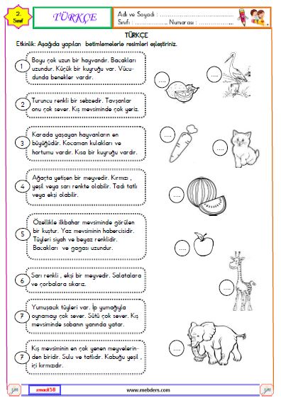 2. Sınıf Türkçe Betimleme Etkinliği