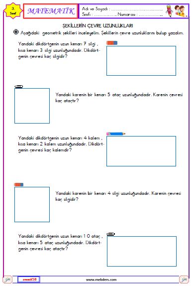 3. Sınıf Matematik Şekillerin Çevre Uzunlukları Etkinliği 5