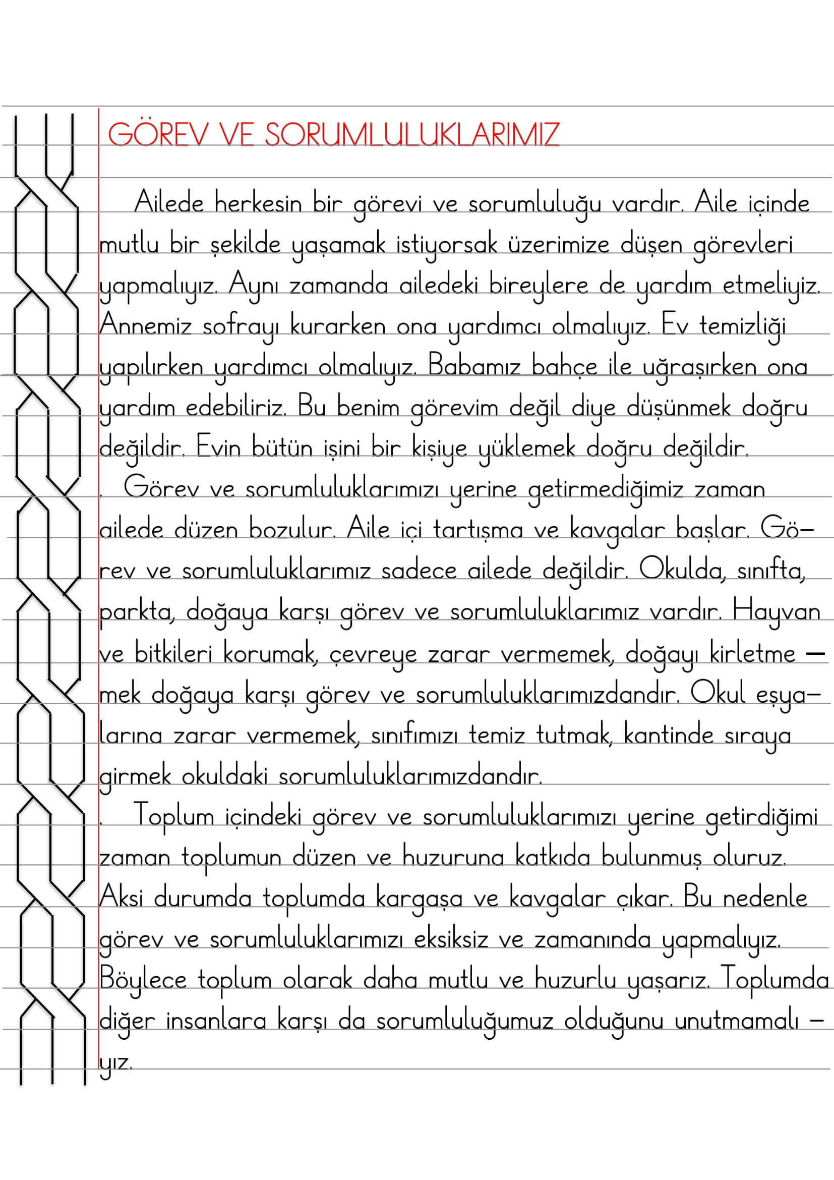 2.Sınıf - Hayat Bilgisi Görevim Sorumluluğum Defter Özeti