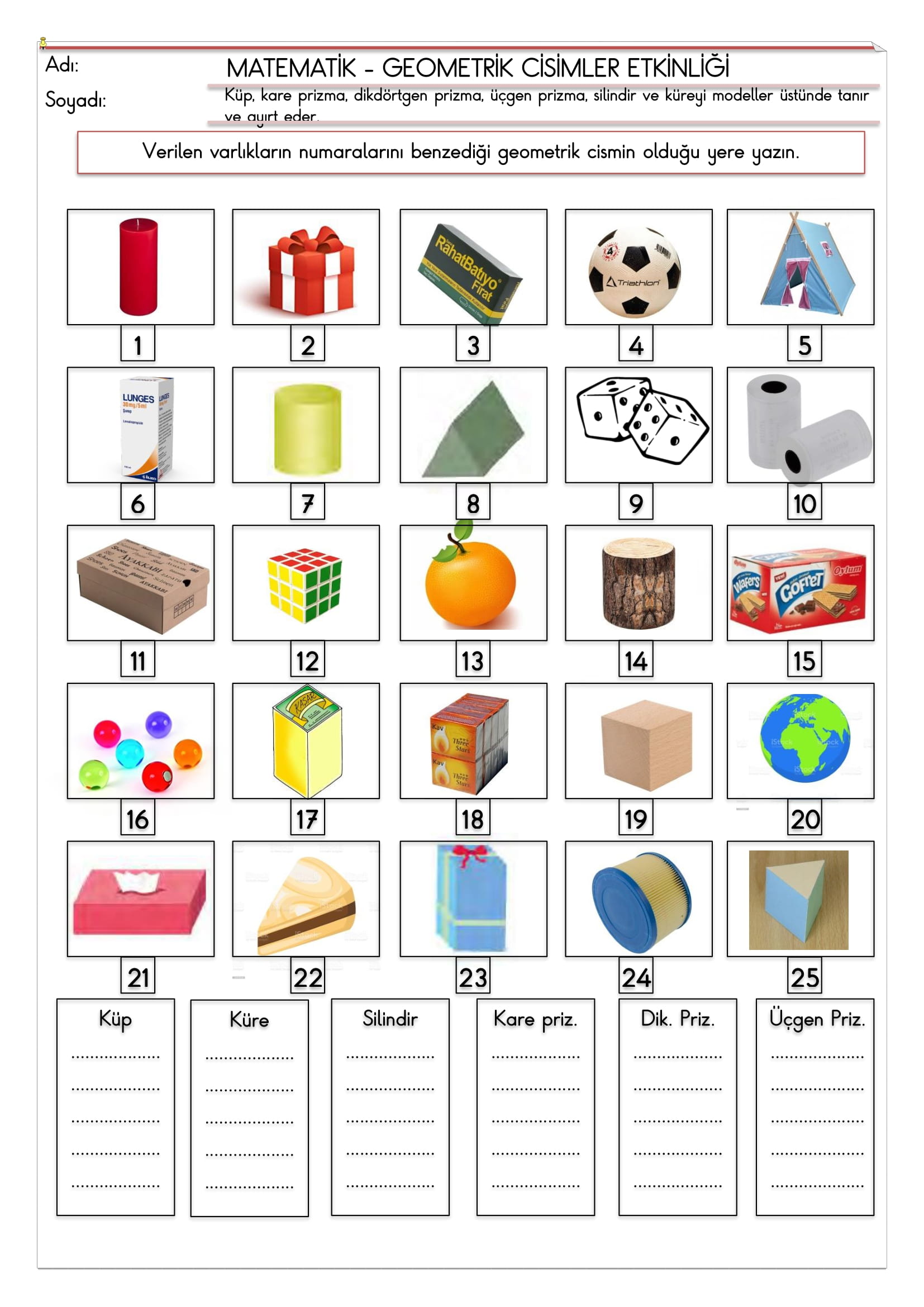 2.Sınıf - Matematik - Geometrik Cisimler Etkinliği-2