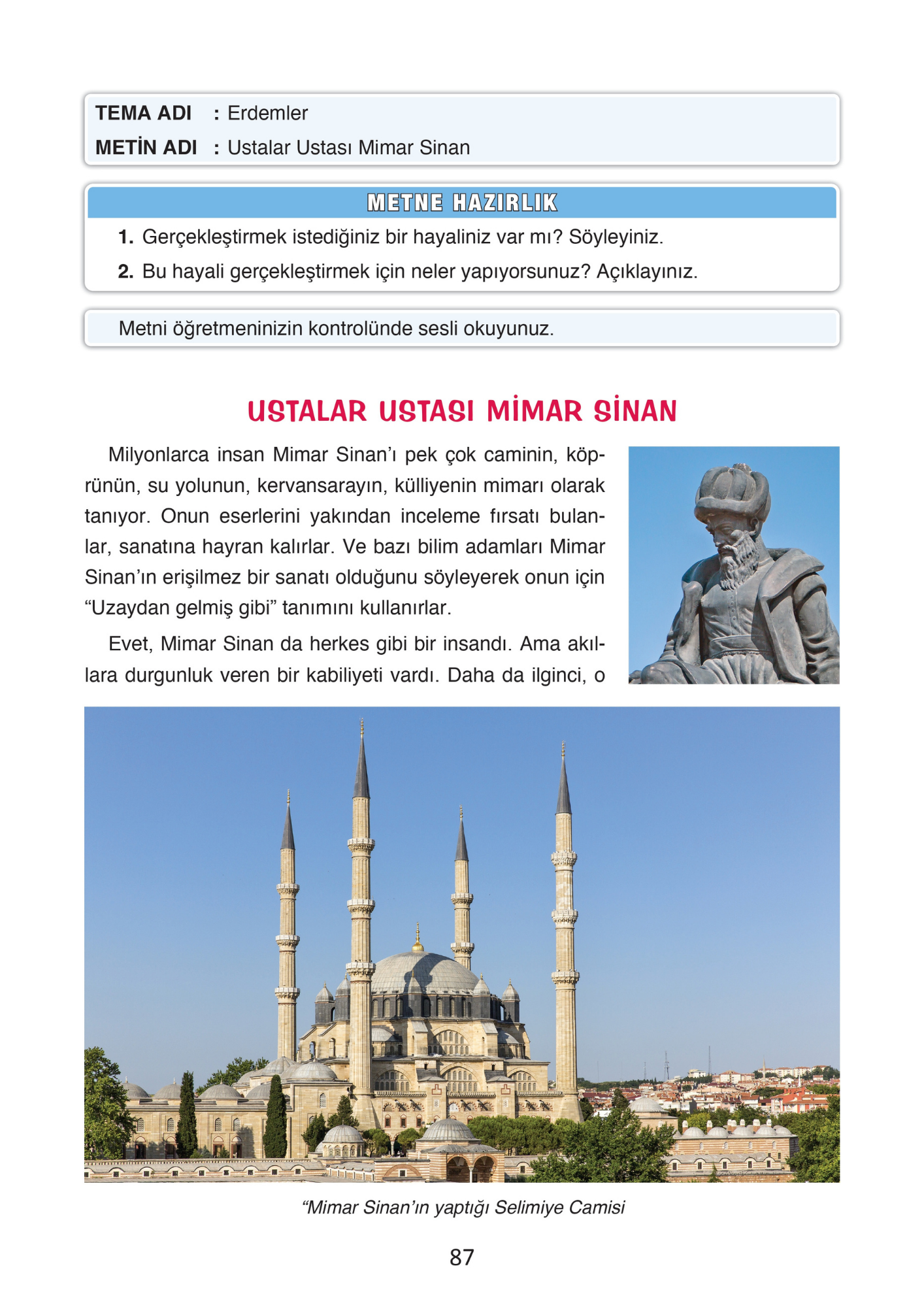 4. Sınıf Türkçe Ada Yayınları Ustalar Ustası Mimar Sinan Metni Etkinlik Cevapları