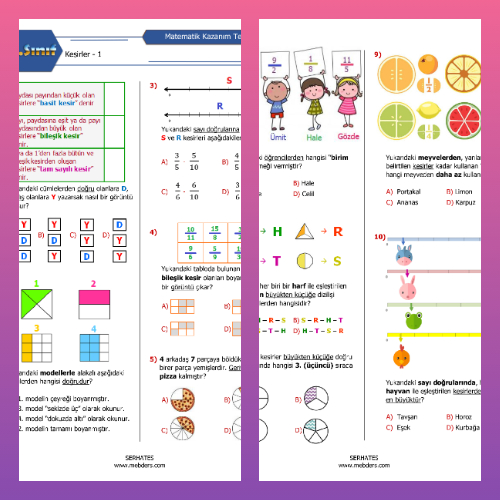 4. Sınıf Matematik Kesirler Kazanım Testi - 1