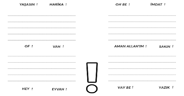 3. Sınıf Türkçe Ünlem Cümleleri Yazma Etkinliği