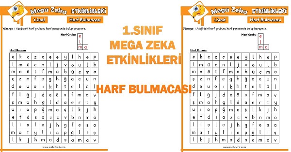 1.Sınıf Mega Zeka Etkinliği - Harf Bulmacası