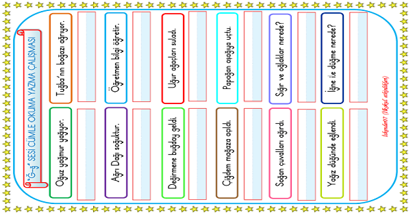 1. Sınıf İlk Okuma Yazma Ğ-ğ Sesi Cümle Okuma Yazma Çalışması