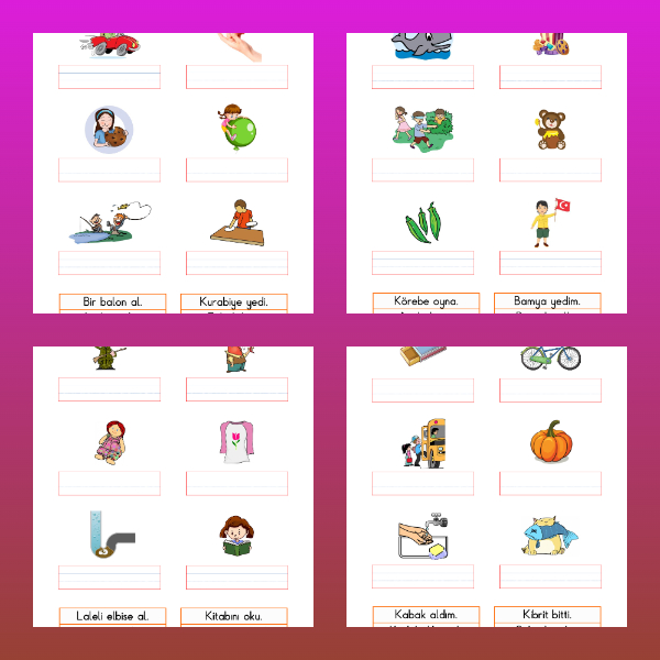 1. Sınıf İlk Okuma Yazma (B - b Sesi) Görsel-Cümle Eşleştirme Etkinlikleri (4 Sayfa)