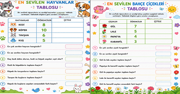 1.Sınıf Matematik Veri Toplama ve Değerlendirme - Tablo Okuma 6