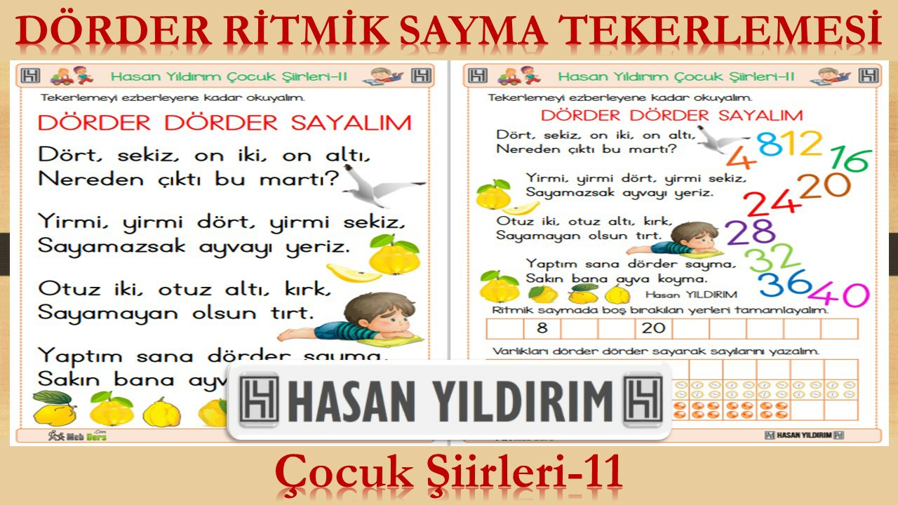 Dörder Ritmik Sayma Tekerlemesi (Çocuk Şiirleri-11)