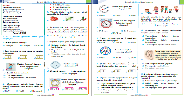 3. Sınıf Haftalık Kazanım Değerlendirme Testi 23. Hafta (02-06 Mart)