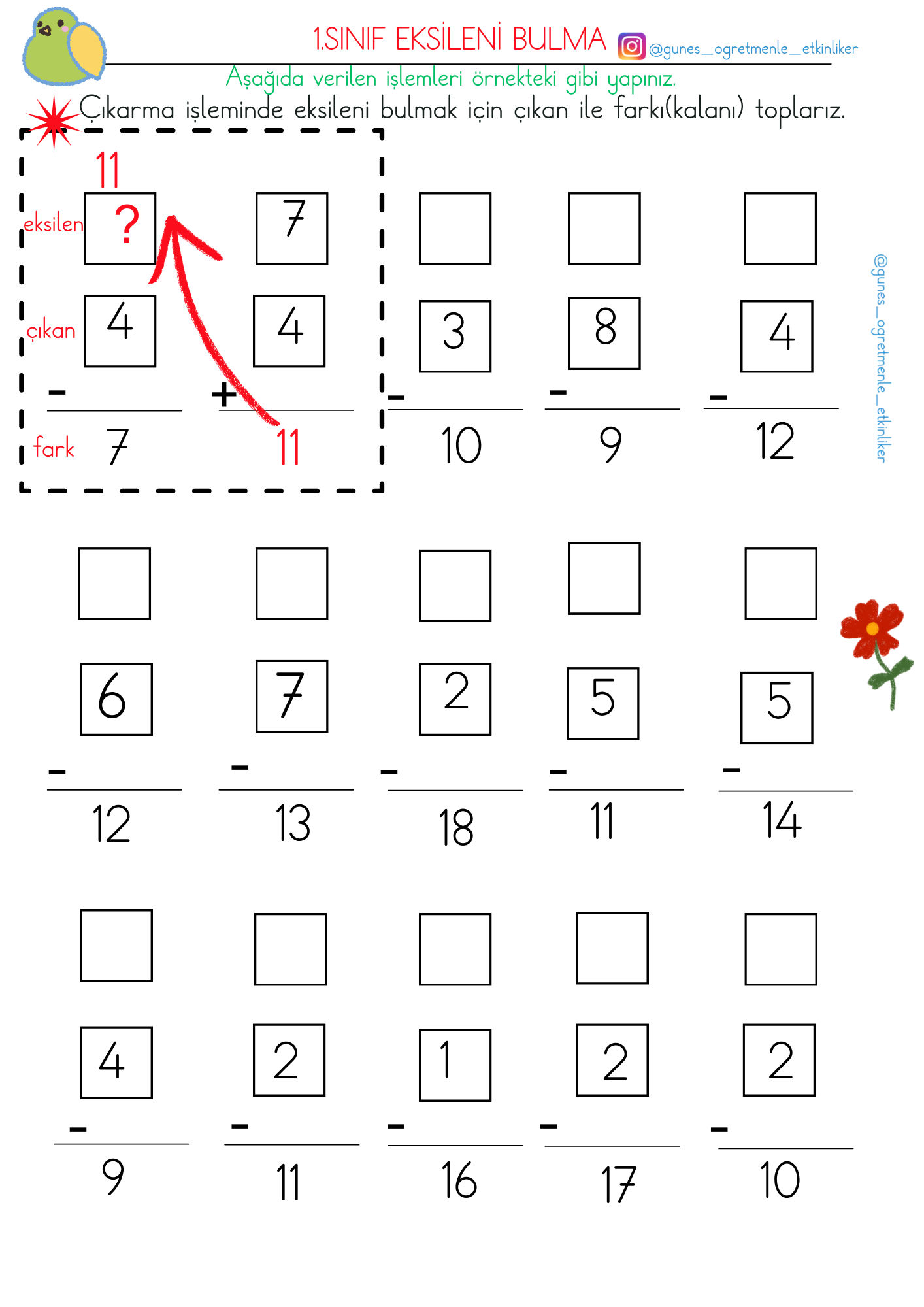 1.Sınıf Matematik Verilmeyeni Bulma