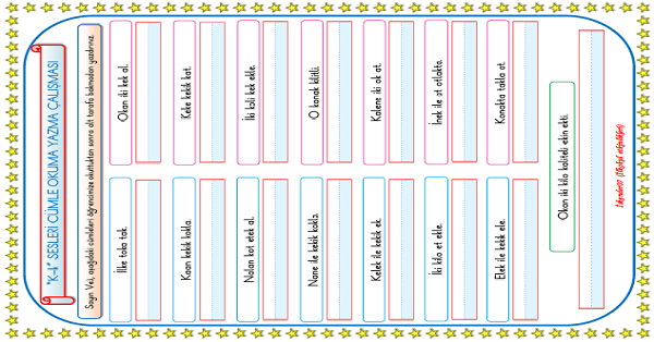 1.Sınıf İlk Okuma Yazma K-k Sesi Cümle Okuma Yazma Çalışması