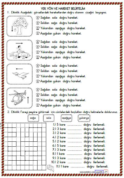 2. Sınıf Matematik Yer , Yön , Hareket Belirtelim Etkinliği 1