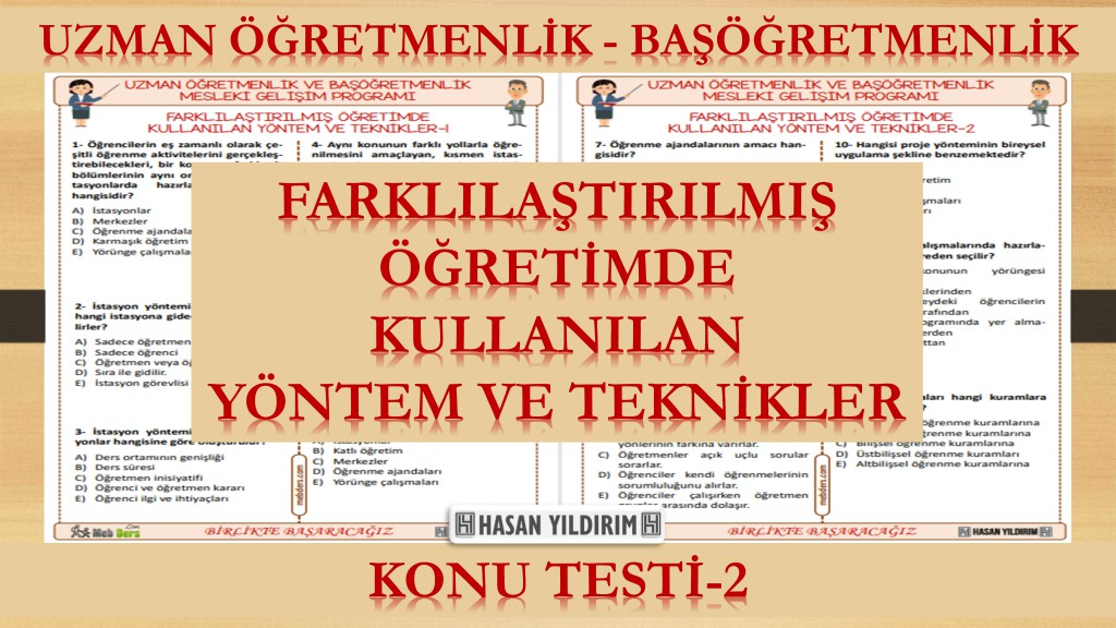 Farklılaştırılmış Öğretimde Kullanılan Yöntem ve Teknikler (Konu Testi-2)