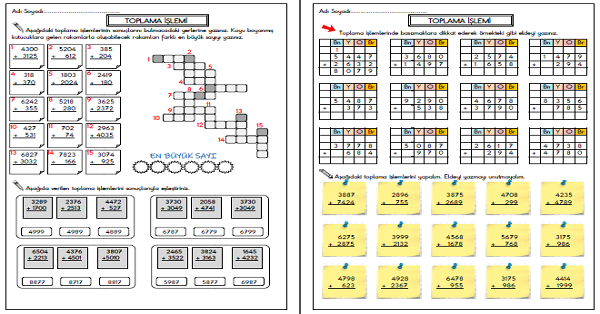 4. Sınıf Matematik Toplama İşlemleri ( 6 Sayfa )