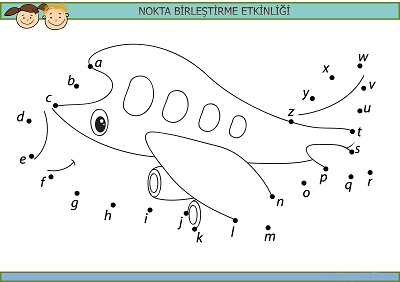 Sevimli uçak harfli nokta birleştirme etkinliği