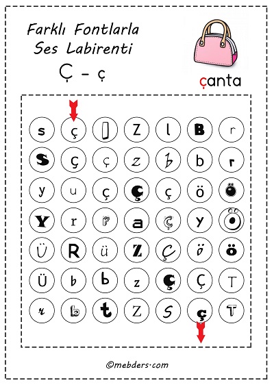 Farklı fontlarla ses labirenti - ç sesi