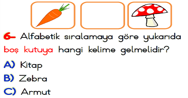 1.Sınıf Türkçe Alfabetik Sıralama Yaprak Test-1