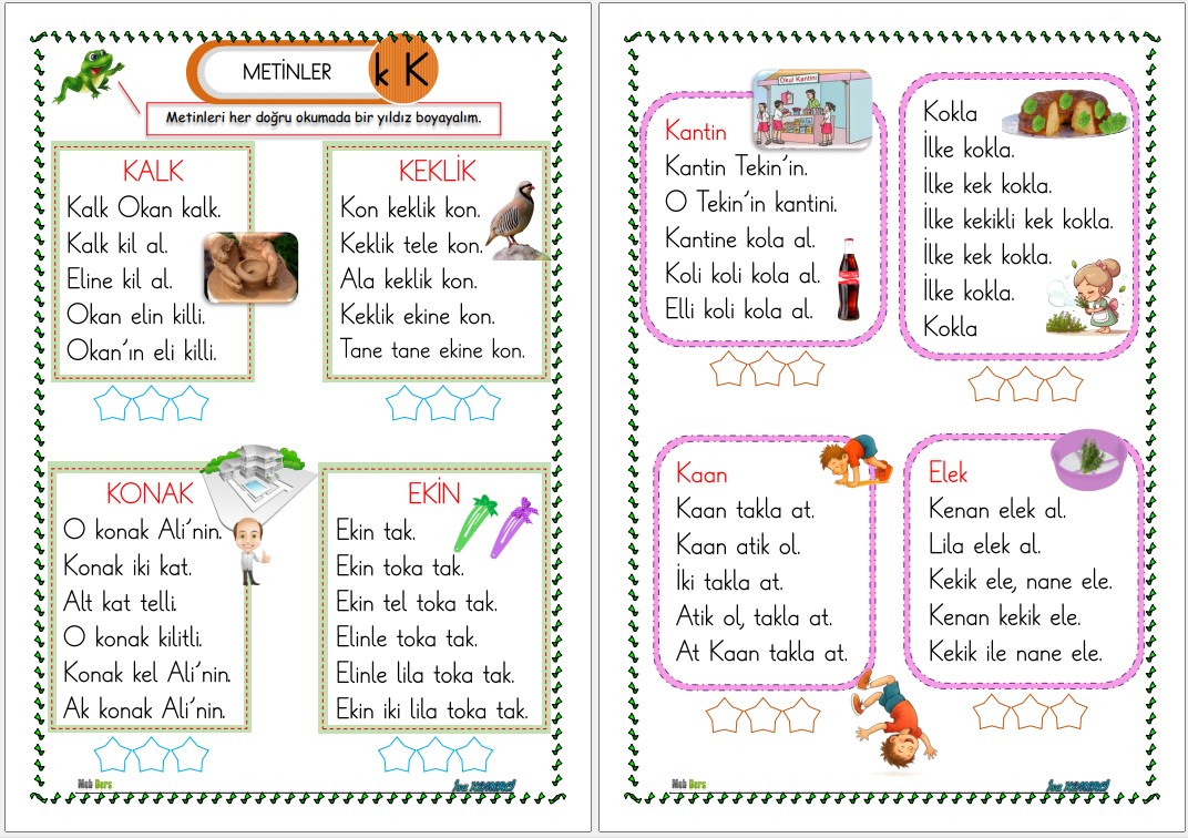 1. Sınıf İlk okuma Yazma K Sesi METİNLER