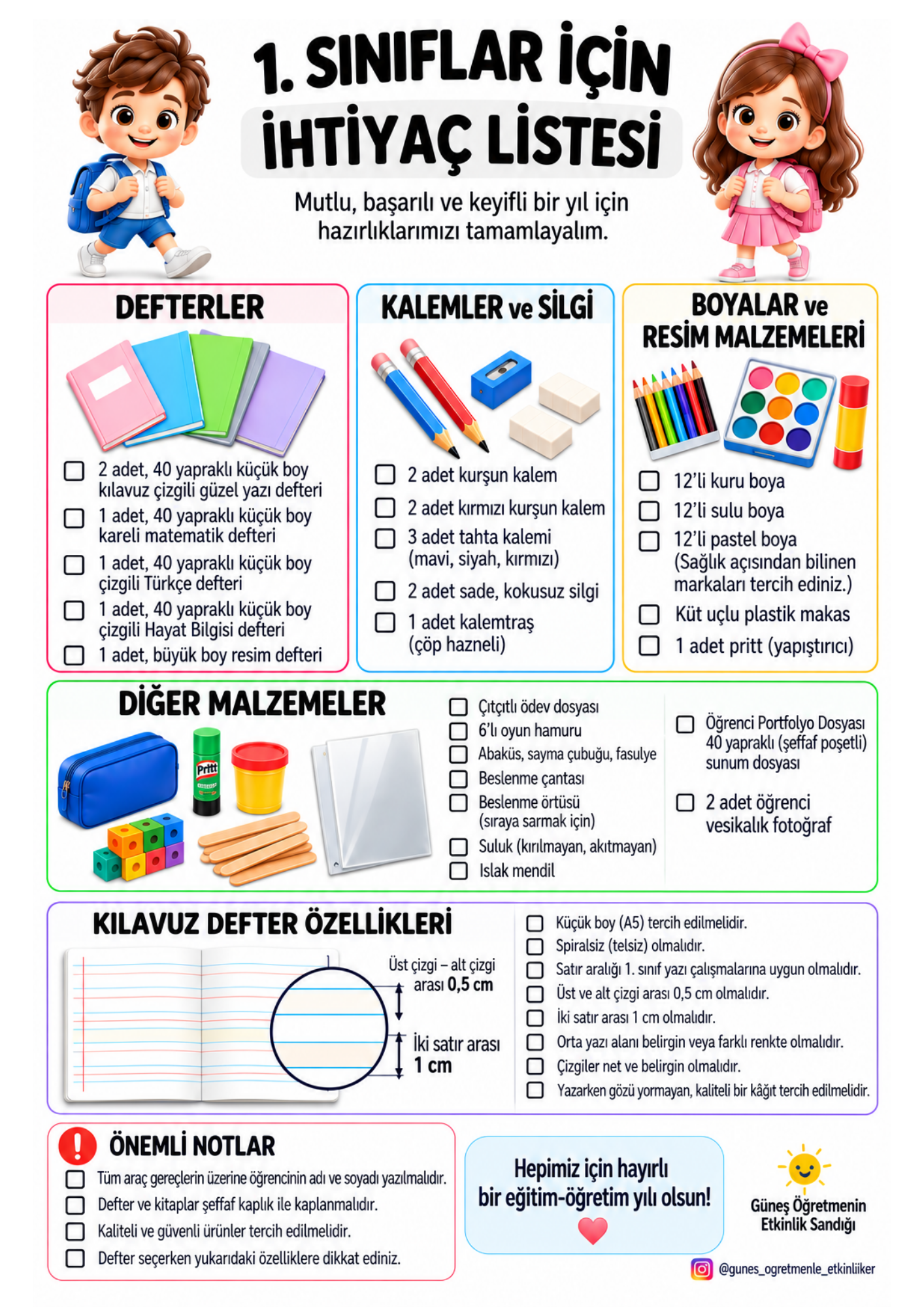 1.Sınıf İhtiyaç Listesi