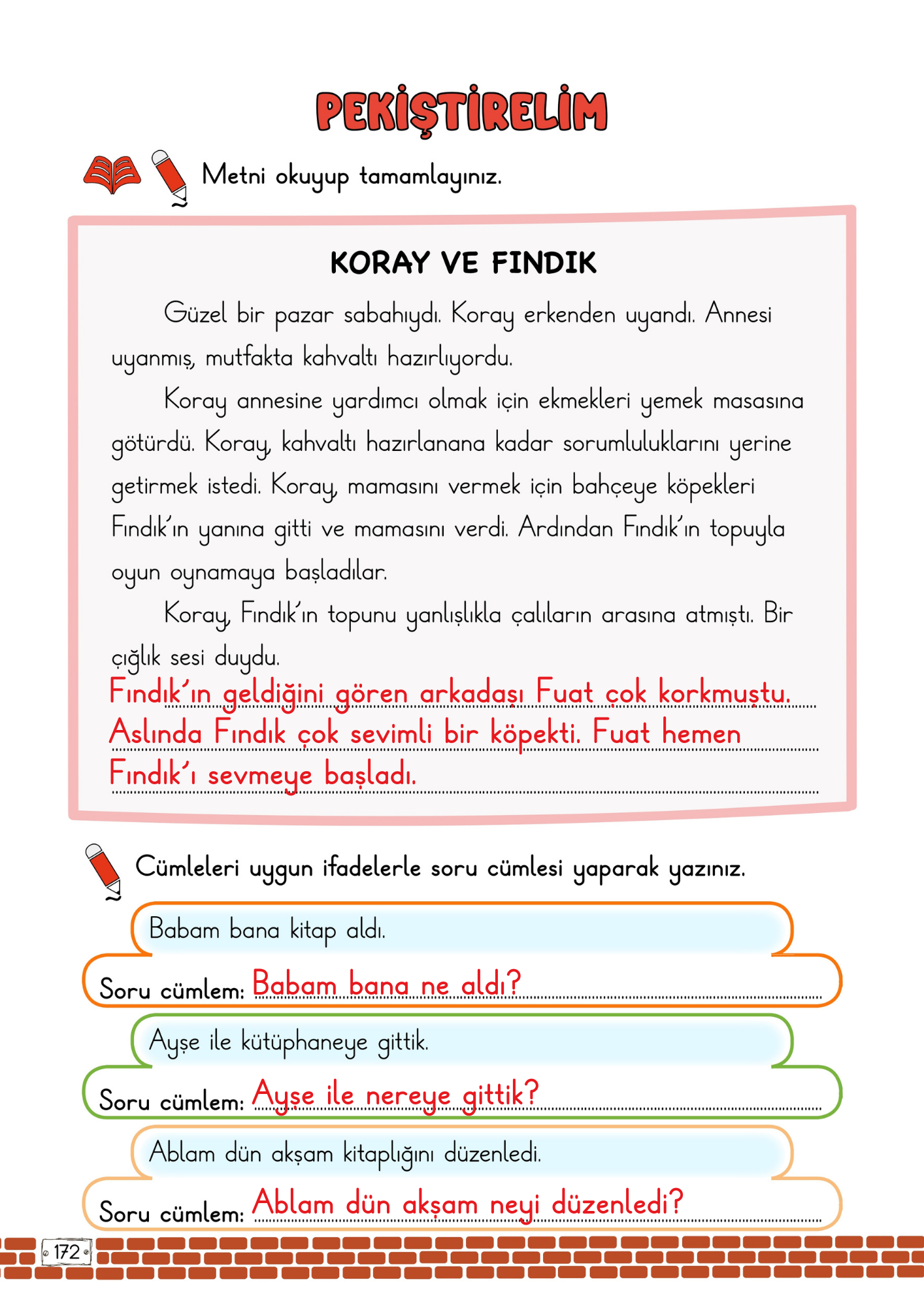 2. Sınıf Türkçe Meb Yayınları Pekiştirme Haftası Etkinlik Cevapları