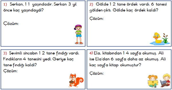 1.Sınıf Matematik Çıkarma İşlemi ile İlgili Problemler 3