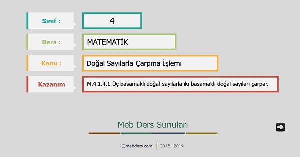 4.Sınıf Matematik Doğal Sayılarla Çarpma İşlemi Sunusu