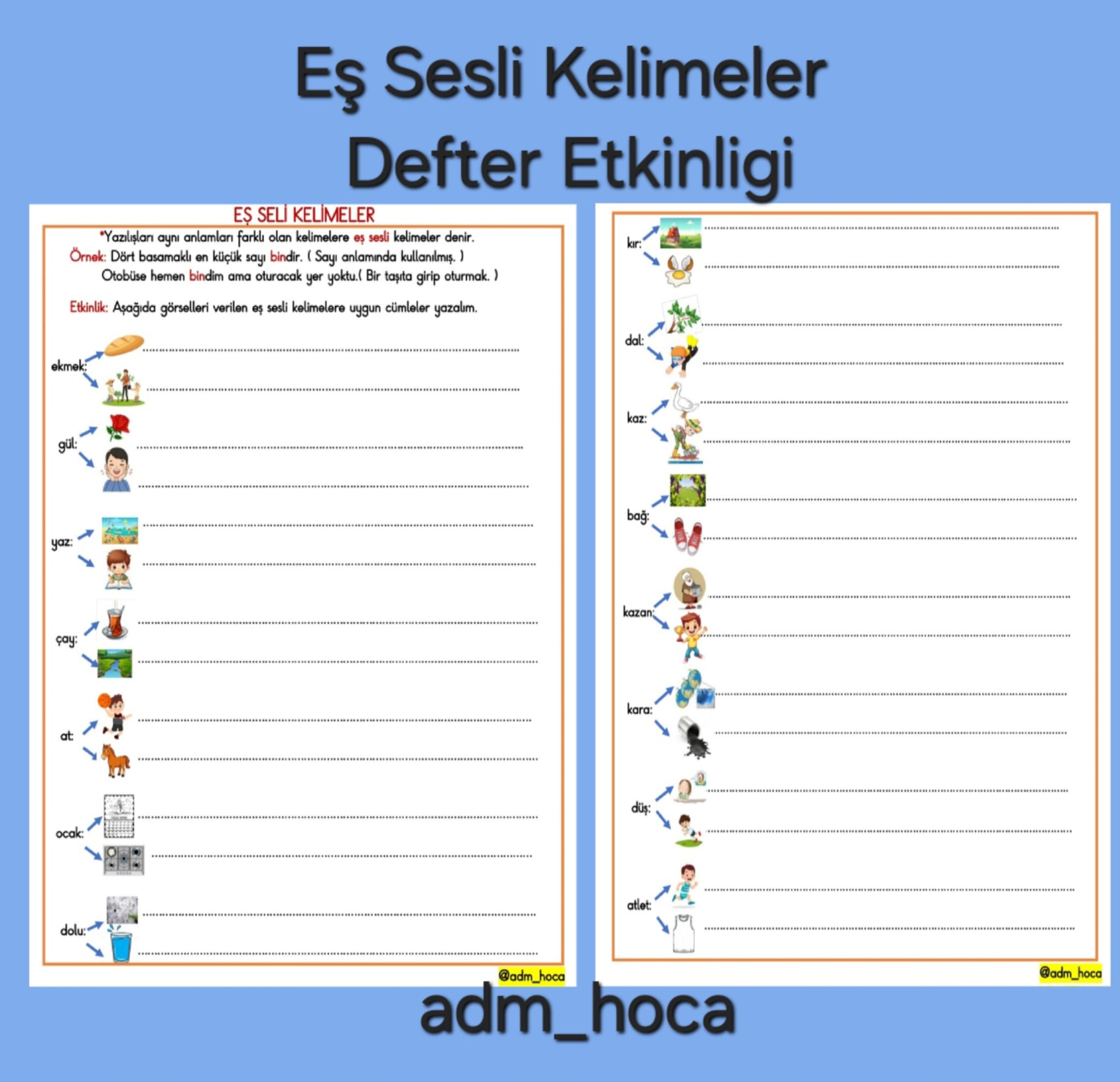 Eş Sesli Kelimeler Defter Etkinliği