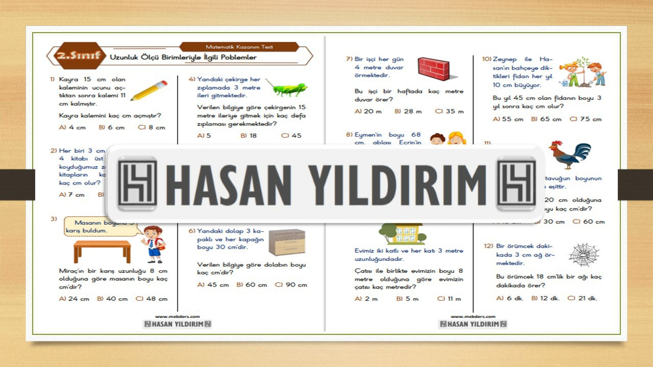 2.Sınıf Matematik Uzunluk Ölçü Birimleriyle İlgili Problemler Testi