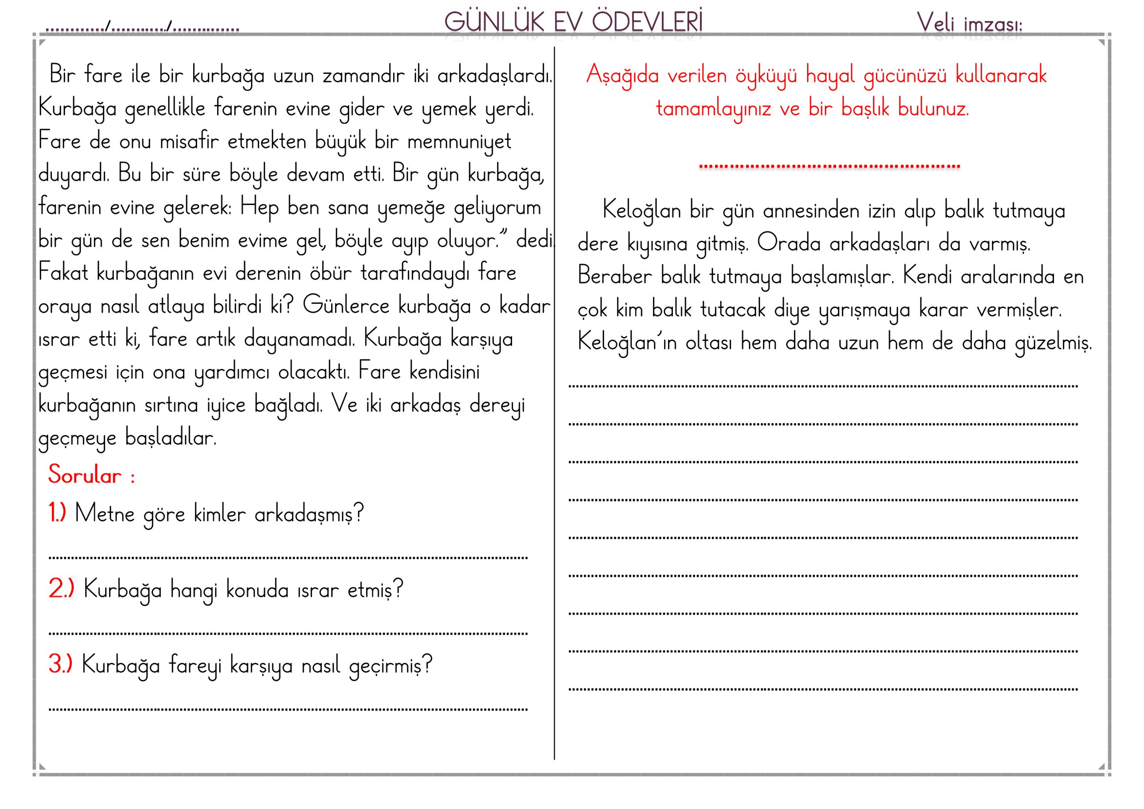 1.Sınıf - 16 Nisan 2026 Günlük Ev Ödevleri