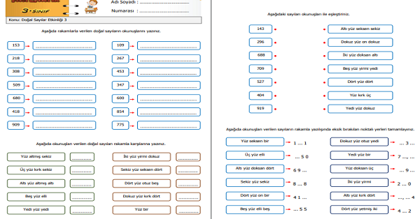 3.Sınıf Matematik Doğal Sayılar Etkinliği 3