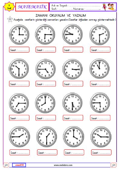 3. Sınıf Matematik Zamanı Okuyalım ve Yazalım Etkinliği 2