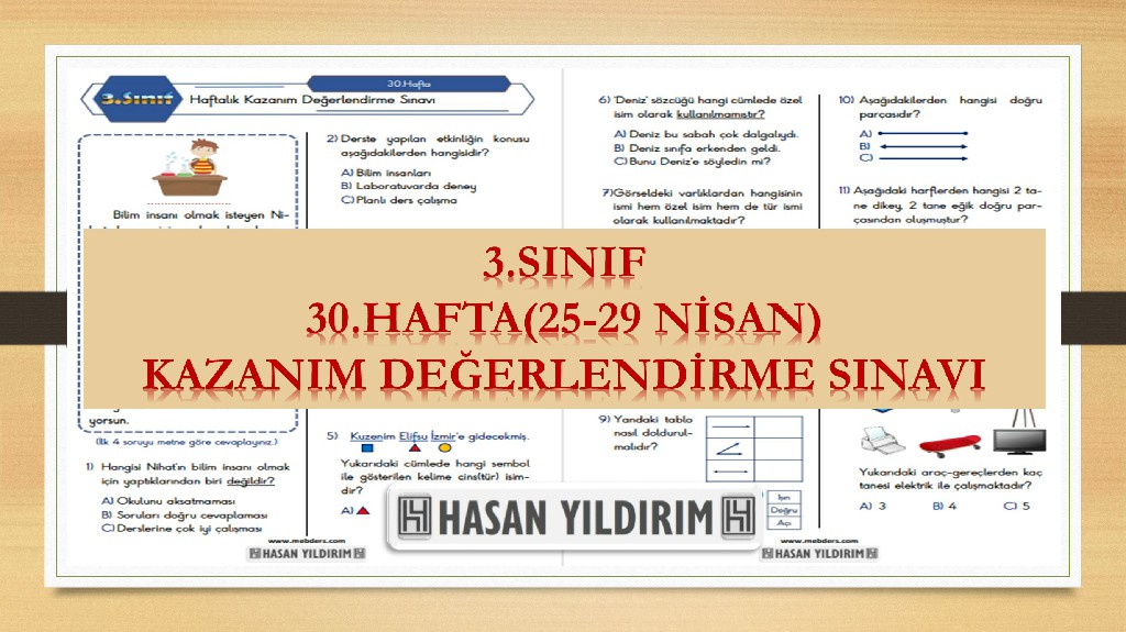 3.Sınıf Haftalık Değerlendirme Testi-30.Hafta(25-29 Nisan)