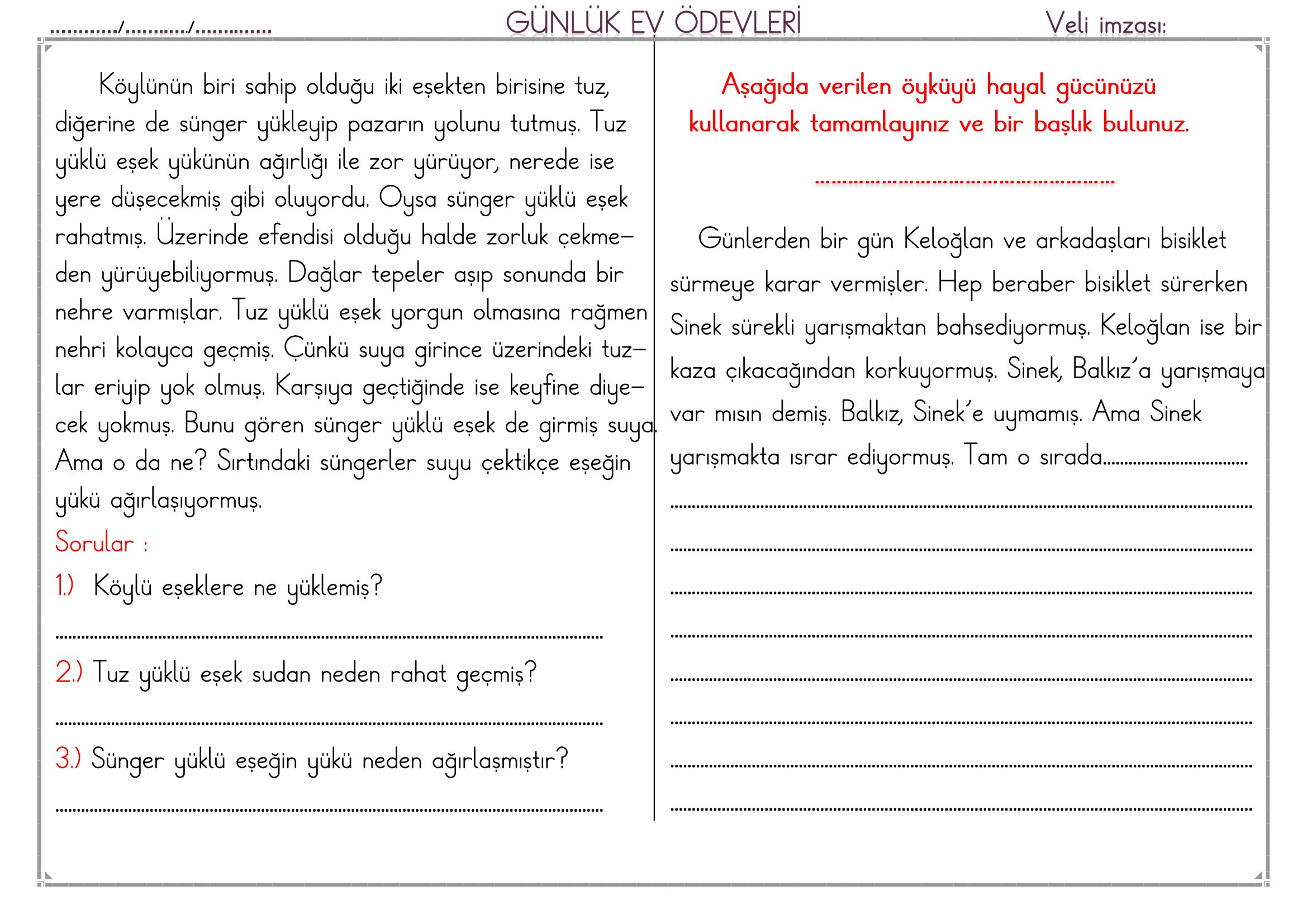 1.Sınıf - 24 Şubat 2026 Günlük Ev Ödevleri