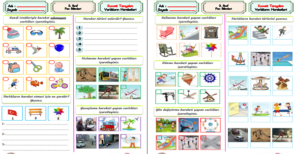 3.Sınıf Fen Bilimleri Varlıkların Hareket Özellikleri Etkinlikleri-1
