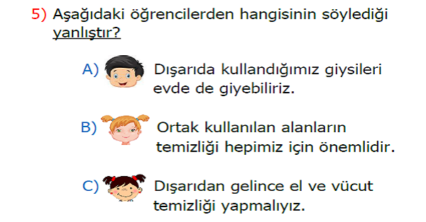 3.Sınıf Hayat Bilgisi Temizlik Önemlidir Kazanım Testi