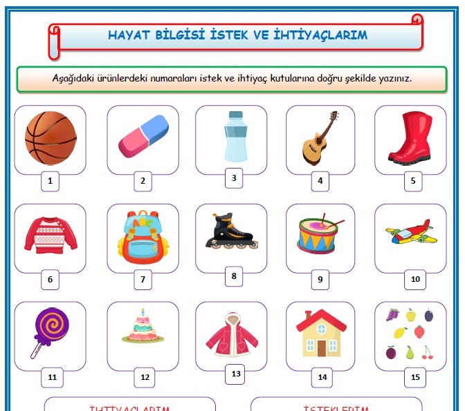 2.Sınıf Hayat Bilgisi İstek ve İhtiyaçlarım Etkinlik Çalışması