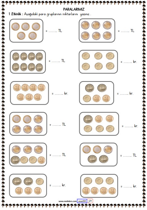 2. Sınıf Matematik Paralarımız Etkinliği 3