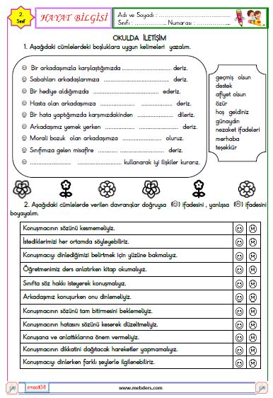 2. Sınıf Hayat Bilgisi Okulda İletişim Etkinliği