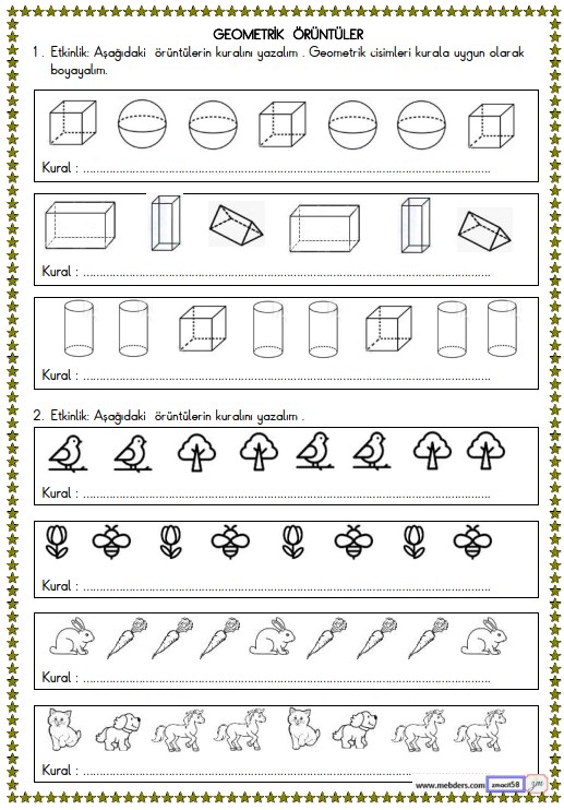 2. Sınıf Matematik Geometrik Örüntüler Etkinliği 2