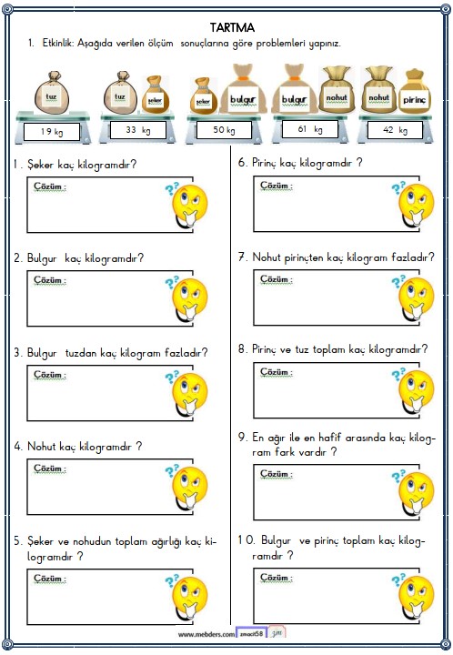 2. Sınıf Matematik Tartma ile İlgili Problemler Etkinliği 15