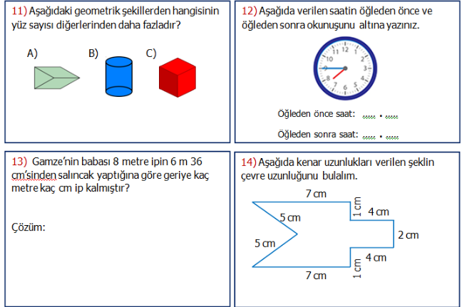 3.Sınıf Matematik Genel Değerlendirme Etkinliği 1