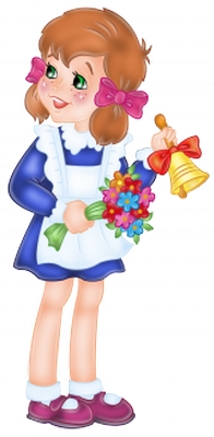 Clipart elinde çiçek buketi ve okul ziliyle kız çocuğu resmi png