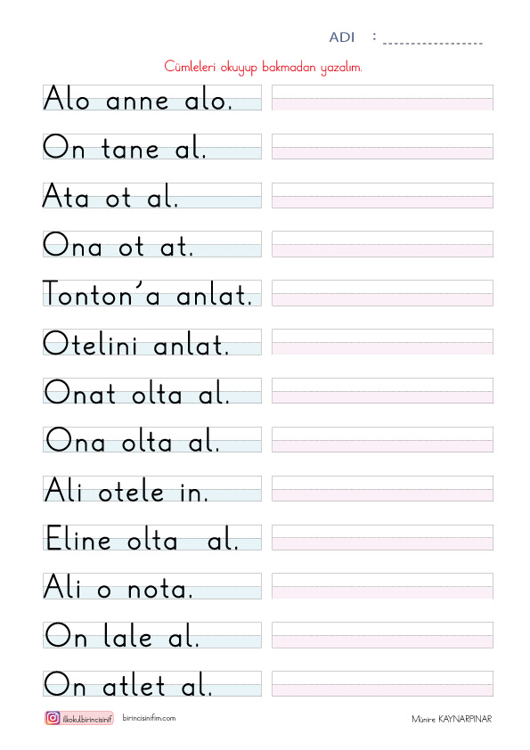 O Harfi Cümle Okuma Yazma Etkinliği
